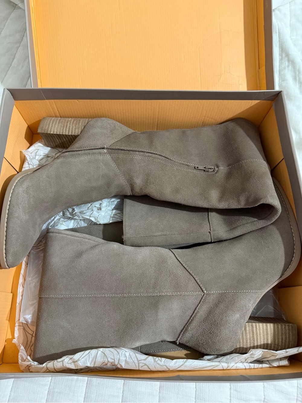 Over-the-Knee Suede Boots in Taupe with Block Heel